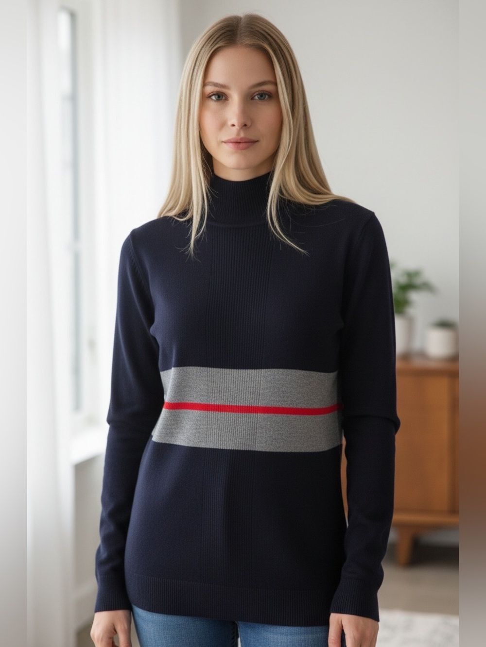 NWT Ellen Tracy Navy Mock Neck Sweater size small